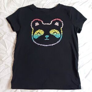 3 for $10 Size 4/5 Black Shirt Panda Bear made of Hearts - Pink Yellow Silver